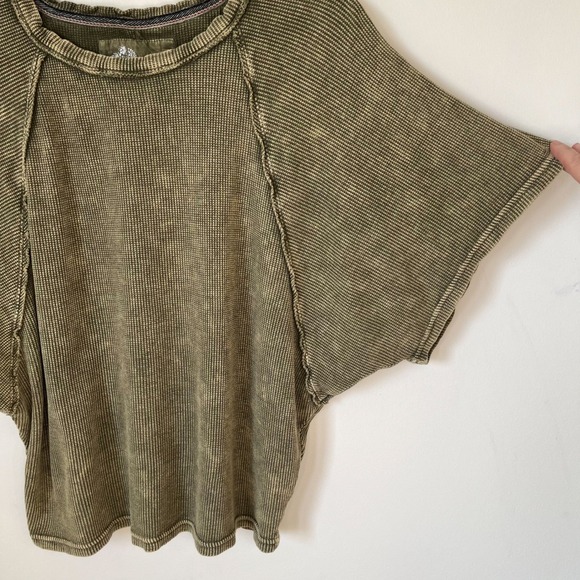 Anthropologie Pilcro Dolman Short Sleeve Waffle Knit Top Womens XS Green - Picture 6 of 12